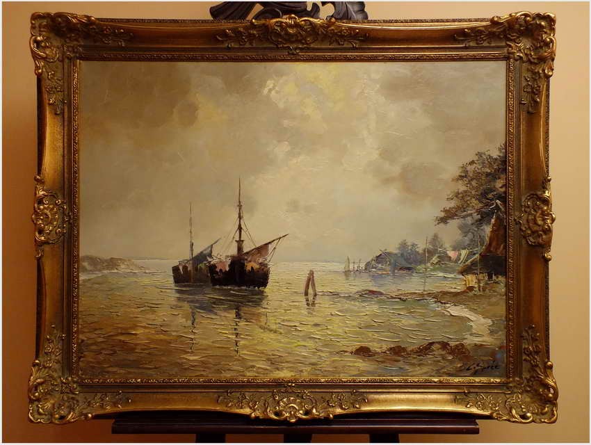 UNIKATOWY TEMAT! ŁODZIE ŻAGLOWE W ZATOCE -  Carol SPREE ur.1907r