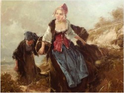 RARYTAS! HOLENDERSKIE KOBIETY NA WYDMACH MORSKICH - DICKMEIS GERHARD (Heinsberg 1918 – 1978 Jülich)