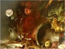 ABSOLUTNE ARCYDZIEŁO! MARTWA NATURA, SŁONECZNIKI -  DICKMEIS GERHARD (1918 – 1978)