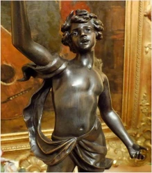 SYGNOWANA LAMPA NAFTOWA Z FIGURĄ ORFEUSZA - Par Bruchon (XIXw.)