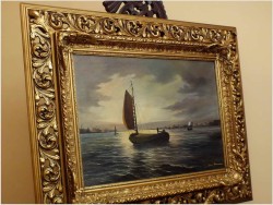 ŁODZIE NA MORZU ~ Ernst Hugo LORENZ-MUROWANA (1872-1950) AŻUROWA RAMA / UNIKAT!