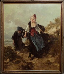 RARYTAS! HOLENDERSKIE KOBIETY NA WYDMACH MORSKICH - DICKMEIS GERHARD (Heinsberg 1918 – 1978 Jülich)