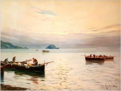 Marynistyka! Rybacy u Wybrzeży Capri - Maurice Romani (*1925 Italy)
