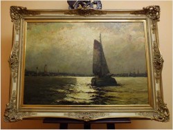 BOOT IM MONDSCHEIN, NOCTURNE ! org HELMUT KALUZA 1912-1984 HAMBURG