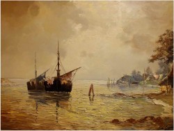 UNIKATOWY TEMAT! ŁODZIE ŻAGLOWE W ZATOCE -  Carol SPREE ur.1907r