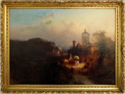 POLECAMY MUZEALNY OBRAZ! MOTYW DUNAJU Z WIDOKIEM NA PASSAU - FRANZ EMIL KRAUSE (1836-1900)