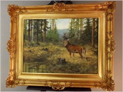 MALARSTWO AUKCYJNE! JELEŃ NA RYKOWISKU - ORYG. GEORG MAJEWICZ (1897-1965)