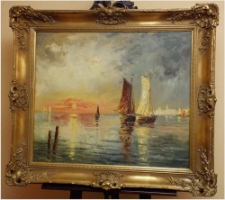 MORZE ŚRÓDZIEMNE, ŁODZIE Z WIDOKIEM NA WENECJĘ - HEINZ NEHREN *1919