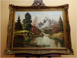 MALARSTWO NIEMIECKIE! PIĘKNY KRAJOBRAZ ALPEJSKI - sygn Warnoth XXw.