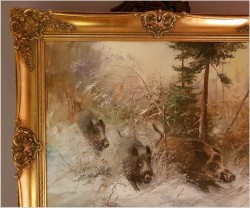Rarytas Zimowy! Uciekające Dziki - W.v.Kamp (99cm X 89cm)