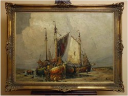 MALARSTWO AUKCYJNE ! KUTRY U BRZEGU - RUDOLF PRIEBE (1889 – 1964)