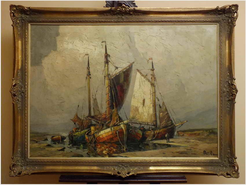 MALARSTWO AUKCYJNE ! KUTRY U BRZEGU - RUDOLF PRIEBE (1889 – 1964)