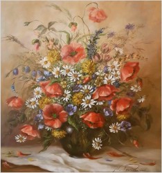 Bukiet Dzikich Kwiatów w Szklanym Wazonie - Nicole Parisini *1924