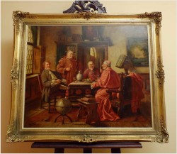 MALARSTWO RODZAJOWE! GEMÜTLICHE RUNDE - (Claüs BERNER XIX/XXw.) München