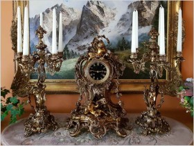 Uwaga! Wyjątkowej urody duży zegar barokowy z Putto i kandelabrami - Francja XIXw.