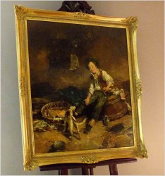 MALARSTWO AUKCYJNE! CHŁOPIEC BAWIĄCY SIĘ Z PSEM - DICKMEIS GERHARD (HEINSBERG 1918 – 1978 JÜLICH)