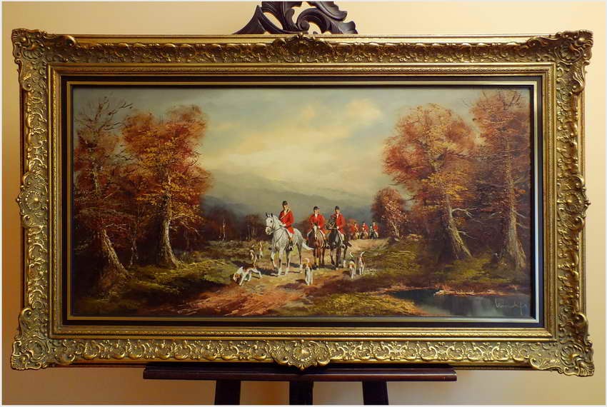 MALARSTWO PANORAMICZNE  "WYJAZD NA POLOWANIE" - Hermann WIESENHÖFER *1929