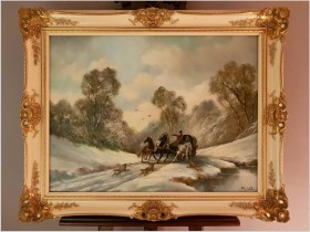 POLECAMY ZIMOWY OBRAZ! TROJKA, NAPAD WILKÓW - KELLER, NIEMCY XXw.