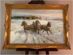 Polskie Malarstwo Aukcyjne! Pędząca Trojka - Edward Pierzyński (Polish, 1922- ??)