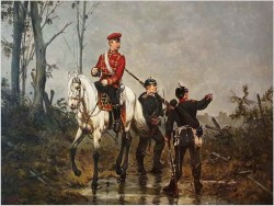 Stary obraz - Zwiadowcy! Soldaten mit pickelhaube - Carl Becker XIXw.