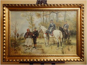 POLECAMY! DUŻY STARY OBRAZ BATALISTYCZNY - NA SKRAJU LASU!