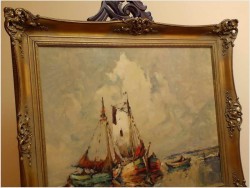 RUDOLF PRIEBE (1889 – 1964) „Kutry rybackie u wybrzeża Morza Północnego” – obraz marynistyczny