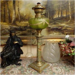 PIĘKNA SYGNOWANA LAMPA NAFTOWA Z ONYX - MATADOR 15"