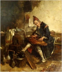 UWAGA, WYPRZEDAŻ KOLEKCJI! STARUSZEK GRAJĄCY NA CYTRZE  - DICKMEIS GERHARD (1918 – 1978)