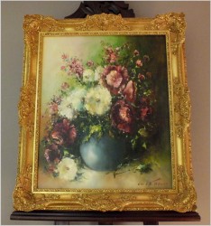 POLECAMY! PAŁACOWE MALARSTWO W BAROKOWEJ RAMIE, KWIATY W WAZONIE - FRIEDRICH KARL THAUER (1924-2009)