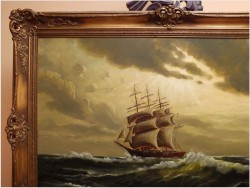 POLECAMY!  - DUŻYCH ROZMIARÓW PIĘKNY OBRAZ MARYNISTYCZNY XXw. (119cm x 89cm)