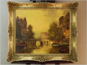 Polecamy! Widok Na Kanał w Amsterdamie! Dickmeis Gerhard (1918-1978r.)