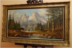 MALARSTWO NIEMIECKIE! PANORAMICZNY KRAJOBRAZ ALPEJSKI 118cm x 68cm