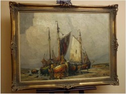 MALARSTWO AUKCYJNE ! KUTRY U BRZEGU - RUDOLF PRIEBE (1889 – 1964)