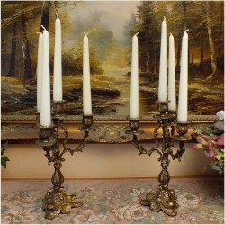 POLECAMY! STARY MOSIĘŻNY KOMPLET SECESYJNYCH ŚWIECZNIKÓW 2SZT