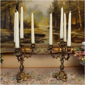 POLECAMY! STARY MOSIĘŻNY KOMPLET SECESYJNYCH ŚWIECZNIKÓW 2SZT