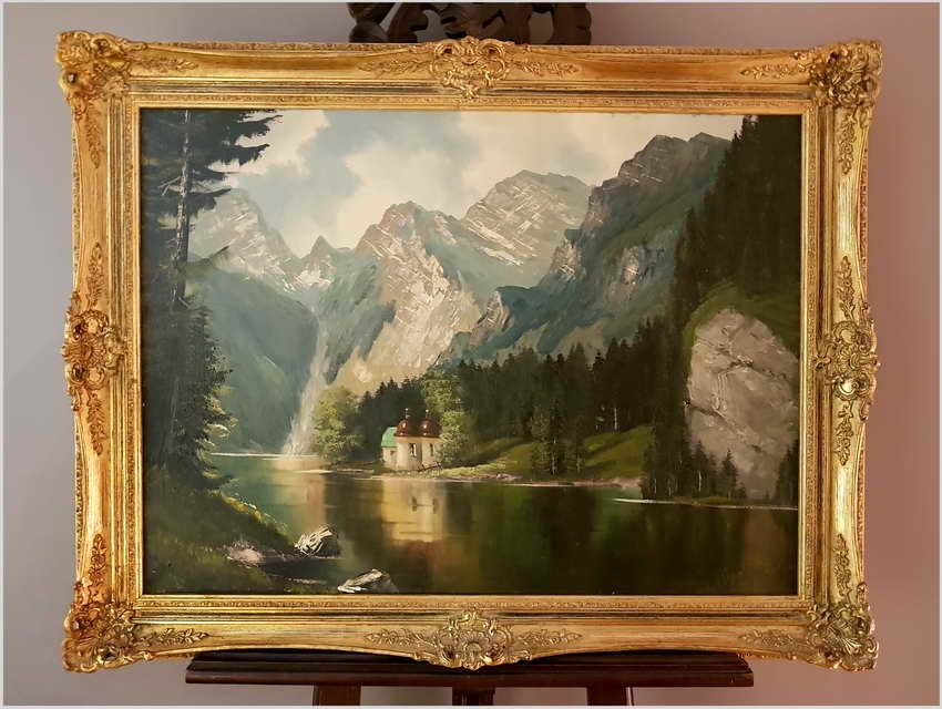 Widok na Kościół Św. Bartłomieja,  Jezioro Königssee - Niemcy XXw