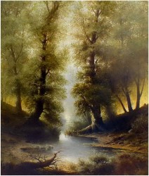 WYJĄTKOWY! LEŚNY SIELANKOWY KRAJOBRAZ, GIFFINGER RUDOLF - WIEDEŃ XIXw. (UWAGA! DUŻY ROZMIAR XXL)