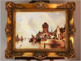 Wyjątkowy Obraz! Widok Na Nabrzeże Holenderskie - L.Van Hove, Karl Kaufmann (1843–1905)