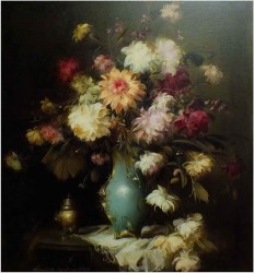 Pałacowe malarstwo, kwiaty w wazonie - Kömpöczy Balogh Endre (Hungary,1911-1977)  120cm x 100cm