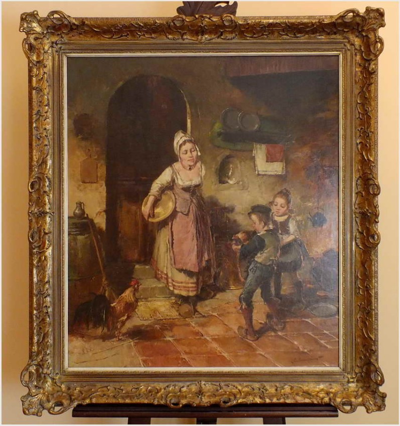 GOSPOSIA I BAWIĄCE SIĘ DZIECI - SCENA RODZAJOWA! DICKMEIS GERHARD (1918-1978r.)