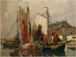 ŁODZIE PRZY BRZEGU - Rudolf PRIEBE (Kiew 1889-1964 Hamburg)