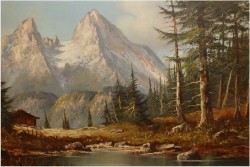 MALARSTWO NIEMIECKIE! PANORAMICZNY KRAJOBRAZ ALPEJSKI 118cm x 68cm