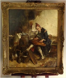 UWAGA, WYPRZEDAŻ KOLEKCJI! STARUSZEK GRAJĄCY NA CYTRZE  - DICKMEIS GERHARD (1918 – 1978)