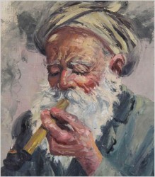 SZTUKA PERSKA! IMPRESJONIZM, STARY CZŁOWIEK W TURBANIE - ALI CHITSAZ *1900