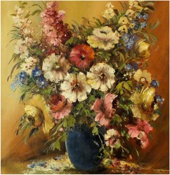 WYJĄTKOWE MALARSTWO W PAŁACOWEJ RAMIE!  KWIATY W WAZONIE - NIEMCY XXw.