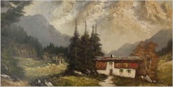 OKAZJA! PIĘKNA PANORAMA ALPEJSKA 100cmx50cm, TECHNIKA SZPACHLOWA - Heinz SCHOLZ (*1925)