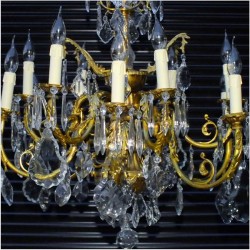 PAŁACOWY ŻYRANDOL MOSIĘŻNY Z KRYSZTAŁKAMI SWAROVSKIEGO - 12 PUNKTÓW OŚWIETLENIOWYCH (ANTYK!)