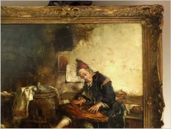 UWAGA, WYPRZEDAŻ KOLEKCJI! STARUSZEK GRAJĄCY NA CYTRZE  - DICKMEIS GERHARD (1918 – 1978)