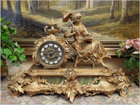 MEDALOWY WYJĄTKOWY ZEGAR FIGURALNY - BRĄZ (JAPY FRERES 1840r.) ZIELONY ONYX!