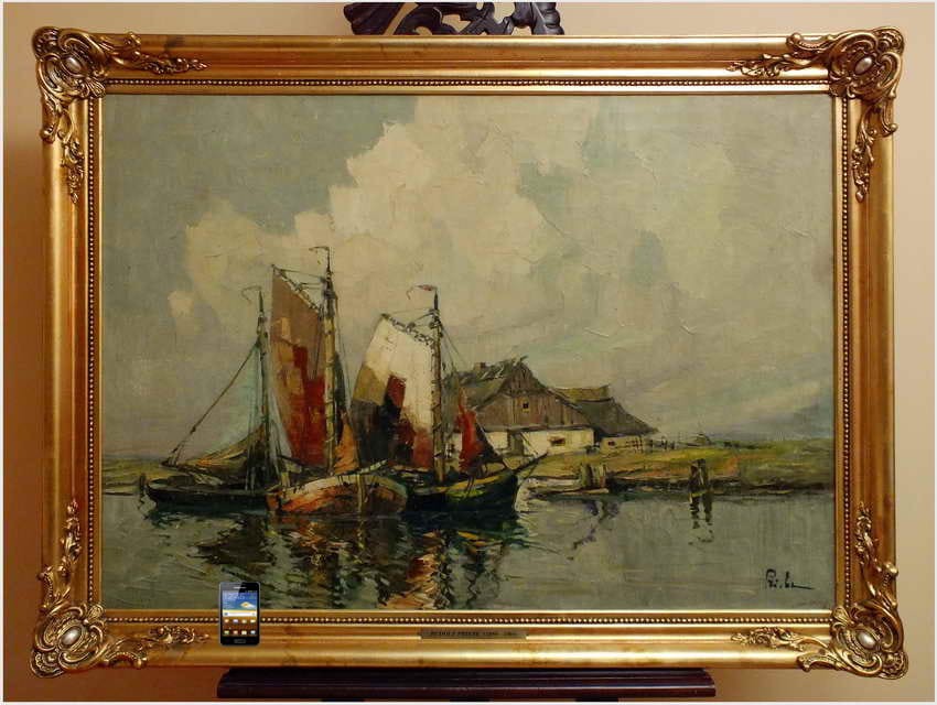 ŁODZIE PRZY BRZEGU - Rudolf PRIEBE (Kiew 1889-1964 Hamburg)